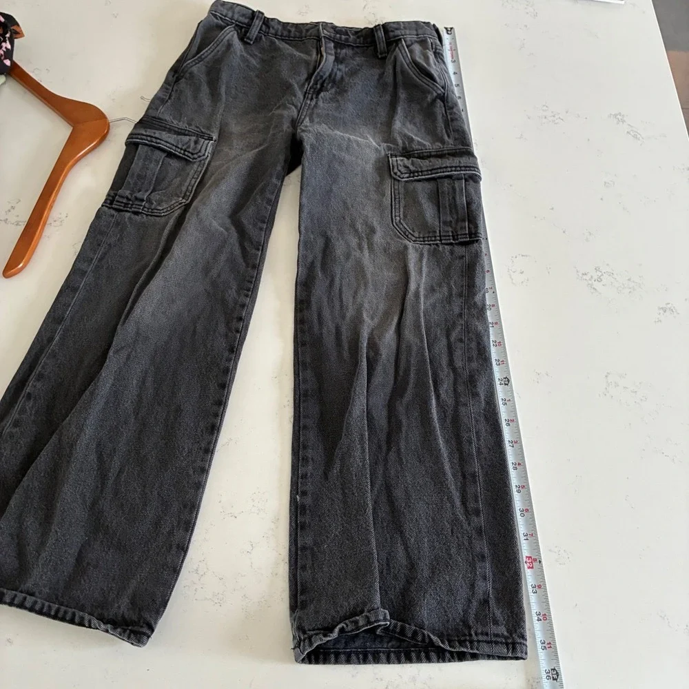Old Navy Cargo Jeans Girls 14 Black Baggy Wide Leg Tough High Rise Utility